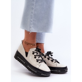 Women's Lace-Up Shoes On Platform Natural Leather S.Barski LR620 Beige 2