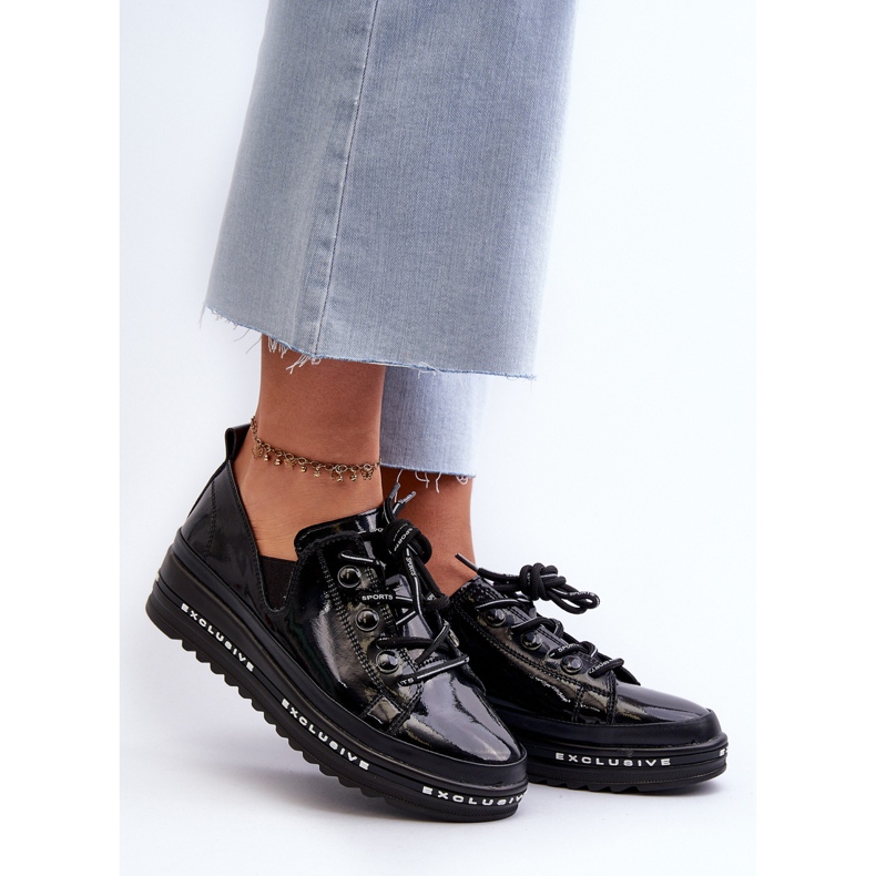 Women's Lace-Up Shoes On Platform Natural Leather S.Barski LR620 Black 2