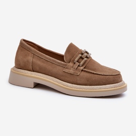 S.Barski Women's Suede Moccasins On a Flat Heel With Decoration D&amp;A TW101 Brown 1