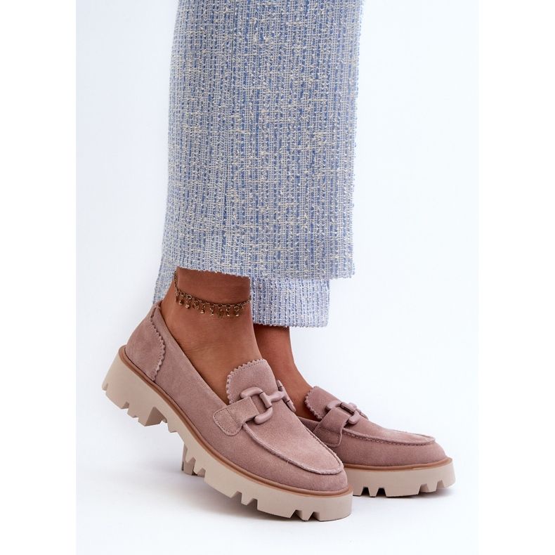 S.Barski Suede Women's Moccasins With Decoration D&amp;A TW117 Pink 2