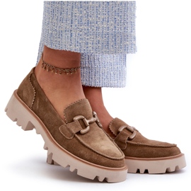 S.Barski Women's suede loafers with decoration D&amp;A TW117 Olive green 9