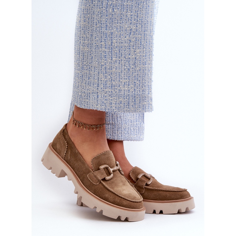 S.Barski Women's suede loafers with decoration D&A TW117 Olive green 2 S.Barski Women's suede loafers with decoration D&A TW117 Olive green 2