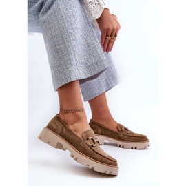 S.Barski Women's suede loafers with decoration D&amp;A TW117 Olive green 6