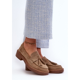 S.Barski Women's Suede Moccasins With Fringes D&amp;A TW107 Brown 2
