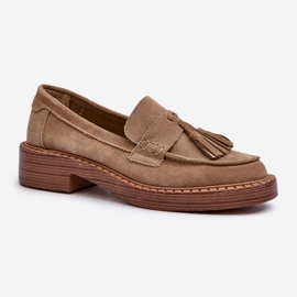 S.Barski Women's Suede Moccasins With Fringes D&amp;A TW107 Brown 1