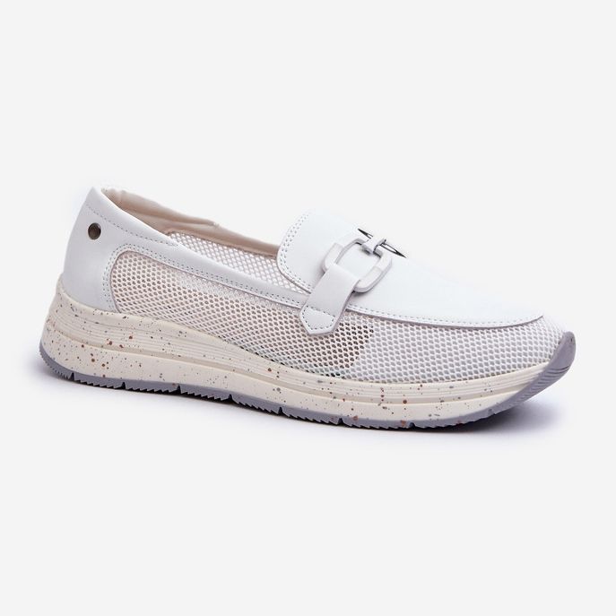 S.Barski Women's Leather Moccasins D&amp;A TW210 White 2