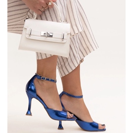 Shiny high heel sandals with a Delinda strap blue 1