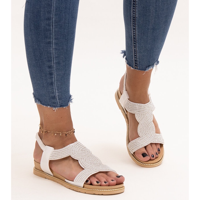 White sandals decorated with Gairsa zircons 2