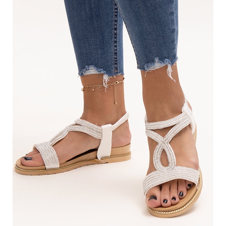 White sandals decorated with Detila zircons 1