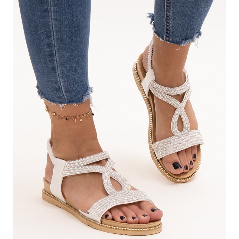 White sandals decorated with Detila zircons 2