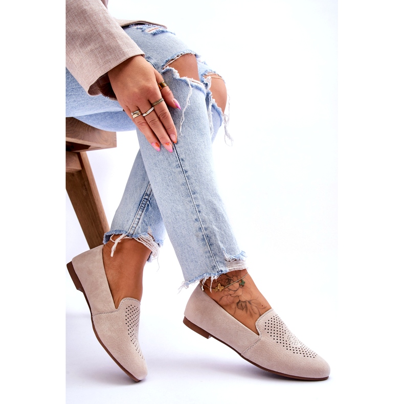 S.Barski Women's suede openwork beige 4