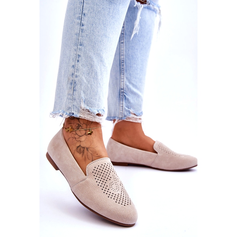 S.Barski Women's suede openwork beige 1