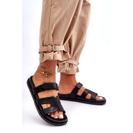Leather Classic Women's Slides With Velcro Black Amedon 2