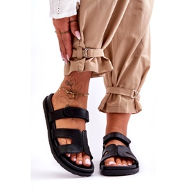Leather Classic Women's Slides With Velcro Black Amedon 1