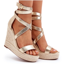 Joia Wedge sandals with golden Salthe braid 3