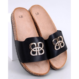 Ibanei Black cork flip-flops with rhinestones 1