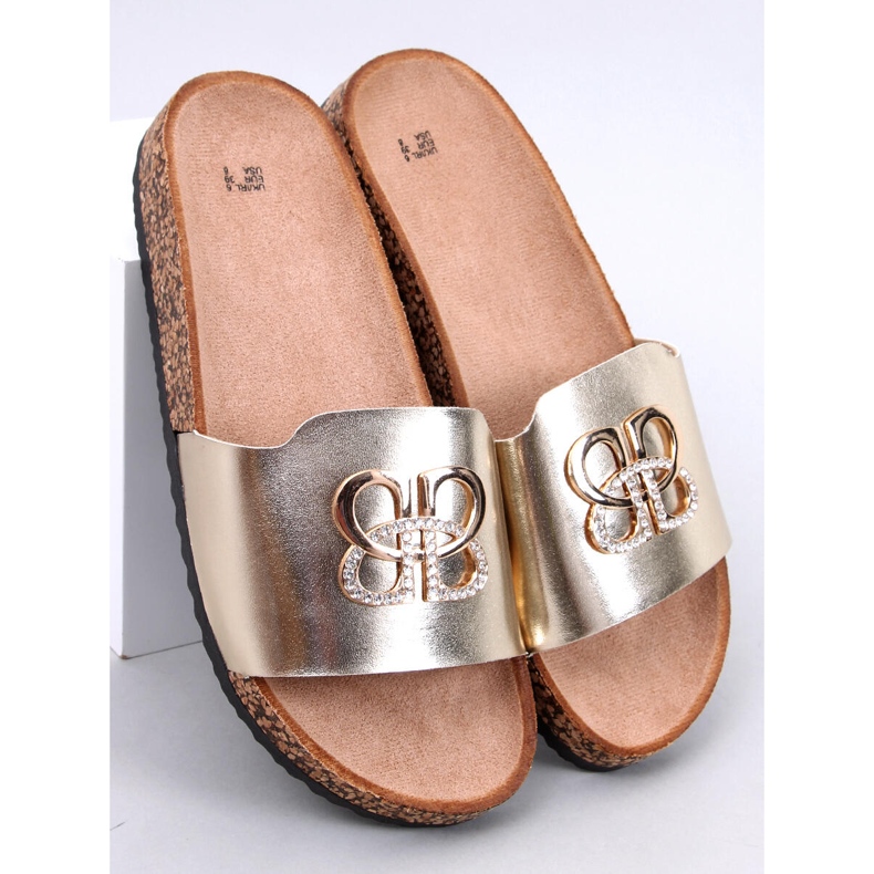 Ibanei LT.GOLD cork slippers with rhinestones golden 1