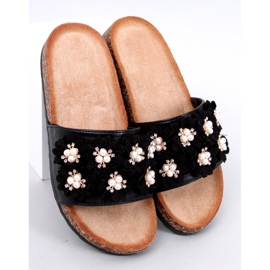 Emiles Black cork flip-flops with flowers 1