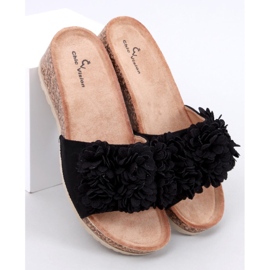 Minass Black floral wedge mules 1