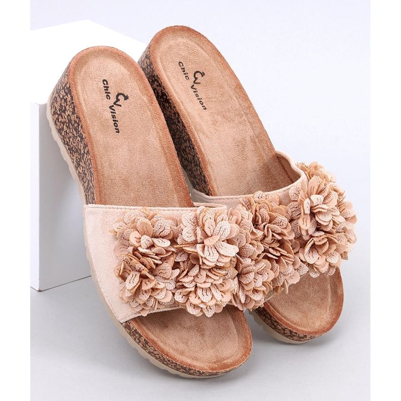 Minass Beige floral wedge mules 1