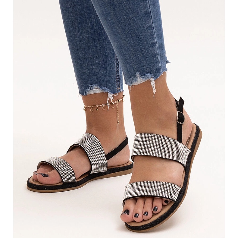 Black sandals decorated with Carvalia zircons 1