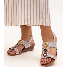 Shiny low wedge sandals by Azeeza silver 1