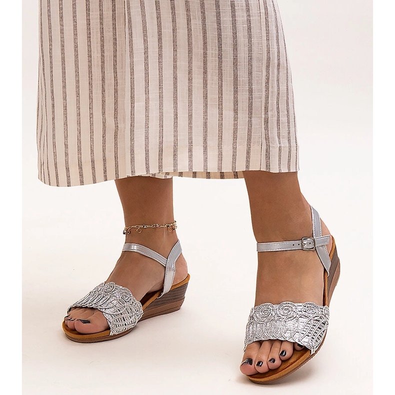 Maimoona embroidered low wedge sandals silver 1 Maimoona embroidered low wedge sandals silver 1