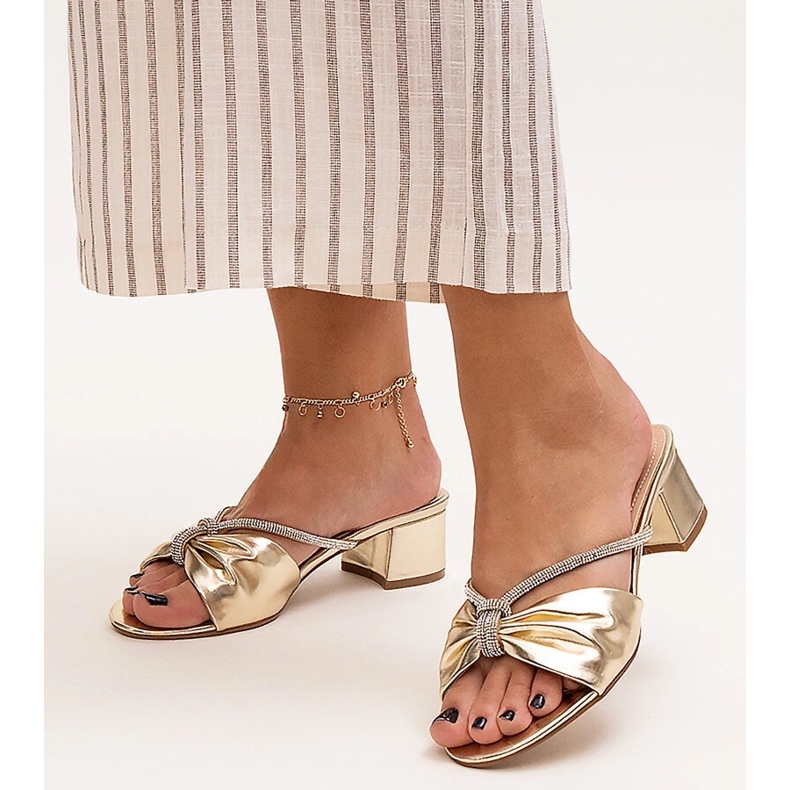 High heel mules decorated with Anbrani zircons golden 1