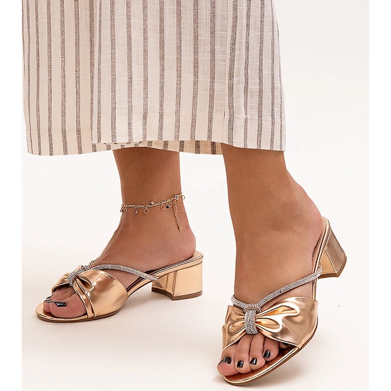 High heel mules decorated with Anbrani zircons golden 1 High heel mules decorated with Anbrani zircons golden 1