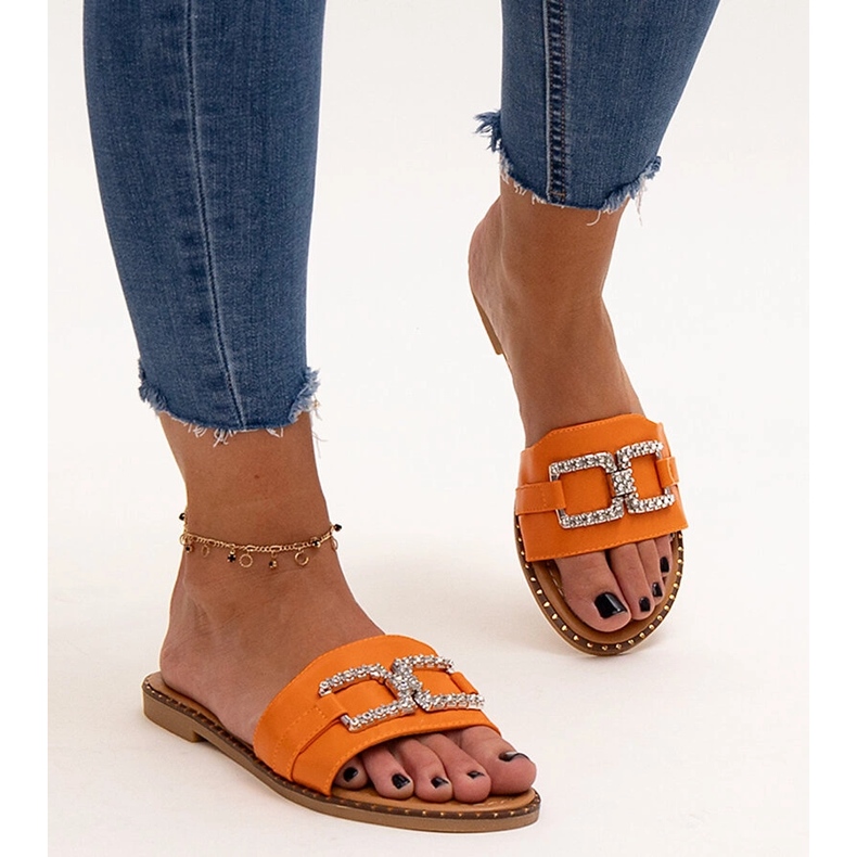 Orange flip-flops with a decorative buckle by Rochaela 1 Orange flip-flops with a decorative buckle by Rochaela 1