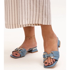 Low-heeled flip-flops with a decorative Luara buckle blue 1