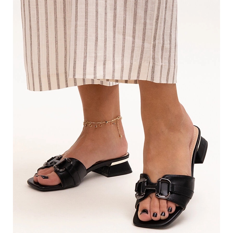 Low-heeled flip-flops with a decorative Luara buckle black 1