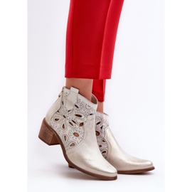 Openwork Leather Ankle Boots Lewski Shoes 3170/2 Rubber Gold golden 2 Openwork Leather Ankle Boots Lewski Shoes 3170/2 Rubber Gold golden 2