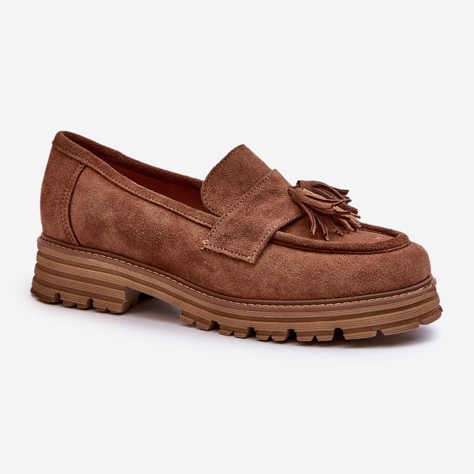 Zazoo 3469 Women's Suede Moccasins With Fringes, Brown 1