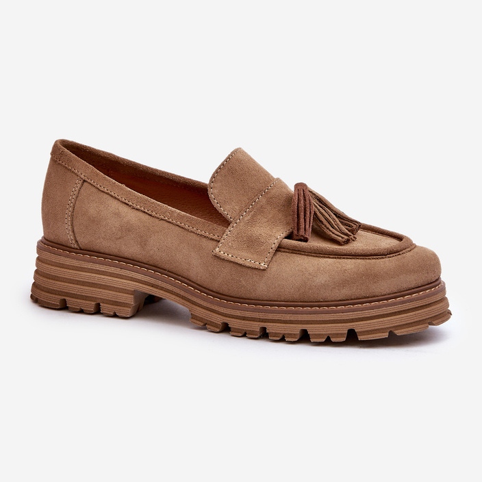 Zazoo 3469 Women's Suede Moccasins With Fringes, Beige 1