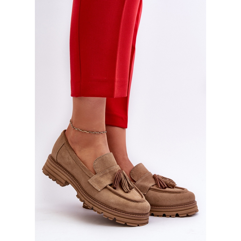 Zazoo 3469 Women's Suede Moccasins With Fringes, Beige 2