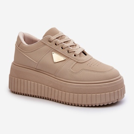 Beige Chrisstin Women's Sneakers Made of Eco Leather on a Massive Platform 2