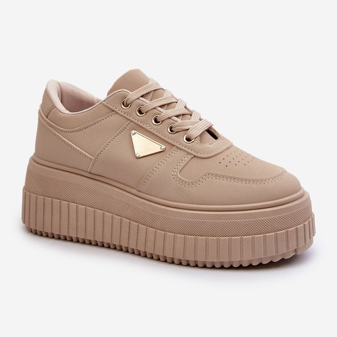 Beige Chrisstin Women's Sneakers Made of Eco Leather on a Massive Platform 2