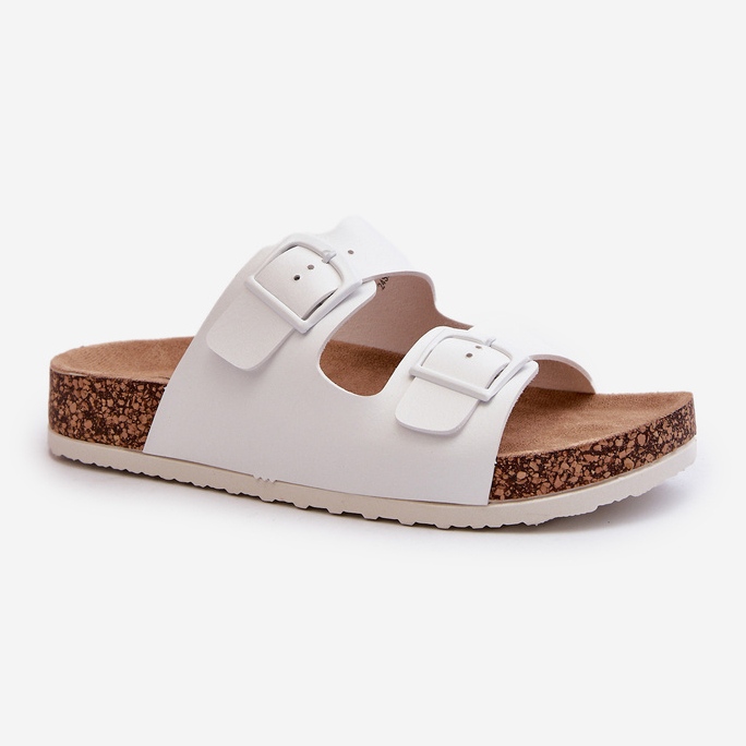 Women's Flip-Flops on a Cork Platform with Buckles, White Klinesta 1