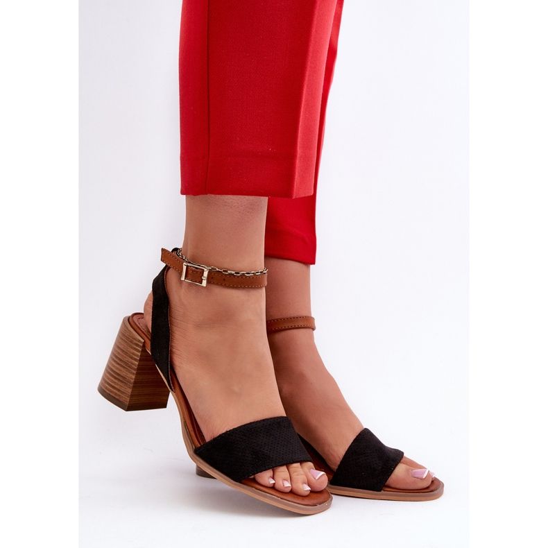 Women's High Heel Sandals Made of Eco Suede Black Ronvia 2