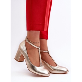 Gold eco-leather pumps on a high heel golden 2