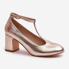 Gold eco-leather pumps on a high heel golden 1