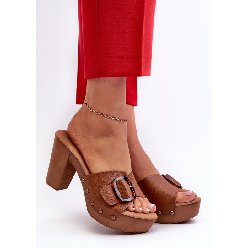 Women's Flip-Flops On High Heels With A Buckle, Brown Betinna 2