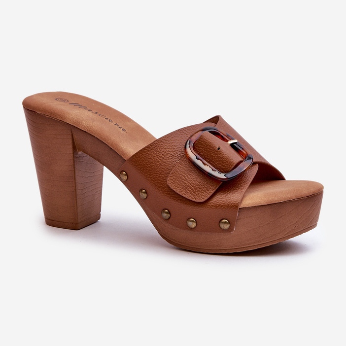 Women's Flip-Flops On High Heels With A Buckle, Brown Betinna 1