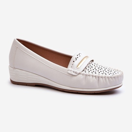 Women's Moccasins With an Openwork Pattern in Eco Leather, Dusty White Nassnema 1