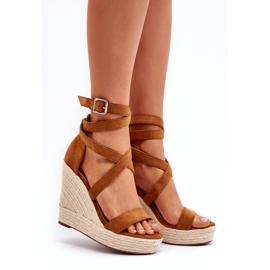 Espadrille wedge sandals with Camel braid brown 2