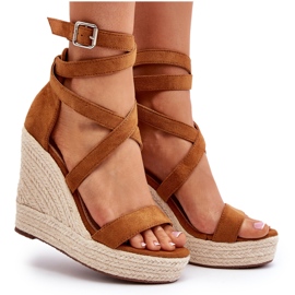 Espadrille wedge sandals with Camel braid brown 4