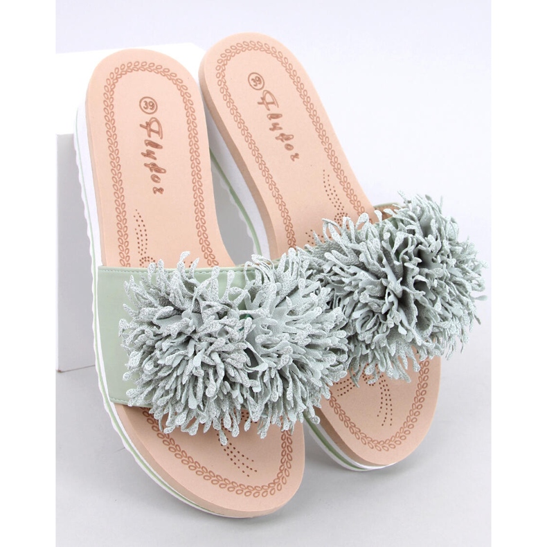 Ragnes Light Green floral wedge mules 1