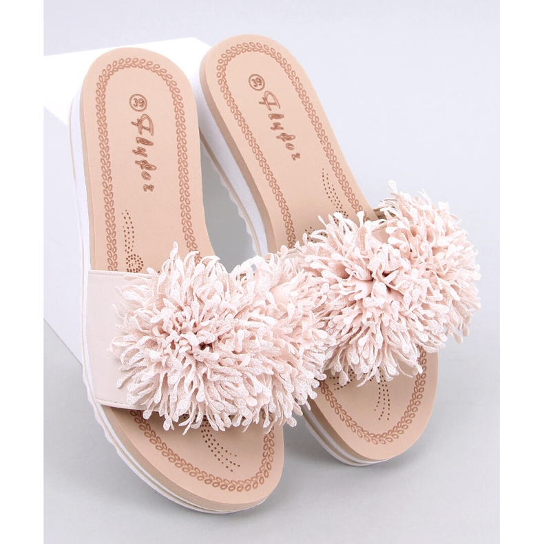Ragnes Beige flower wedge mules 1