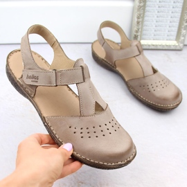 Women's comfortable full beige leather sandals Helios 128.02 1